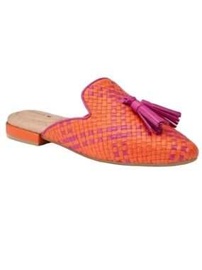 Birdies Phoebe woven mules Size 8 Sangria Latice woven color (orange and pink)